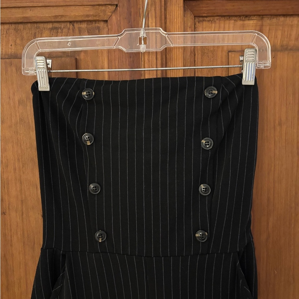 Anthropologie Maeve Dark Navy-Gray Pinstripe Jumpsuit - Picture 7 of 15